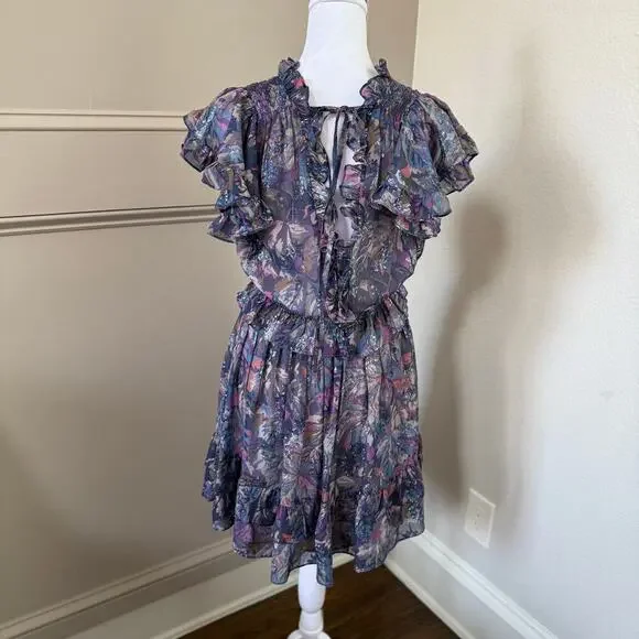NWT REBECCA TAYLOR Women's Giverney Fleur Print Silk Blend Fit & Flare Dress S